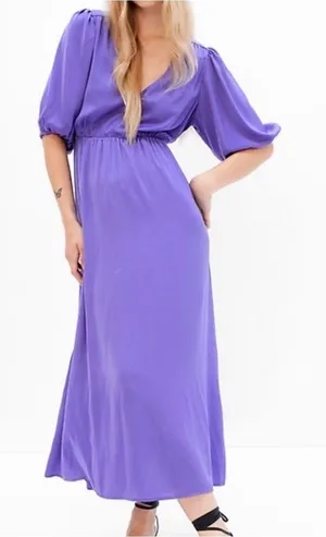 GAP open back blouson Midi Dress in Violet L silky wedding guest event party thumbnail 1