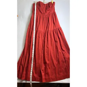 Forever 21 Rust Red Strapless Tiered Maxi Dress Boho Sweetheart Neckline Cotton thumbnail 10