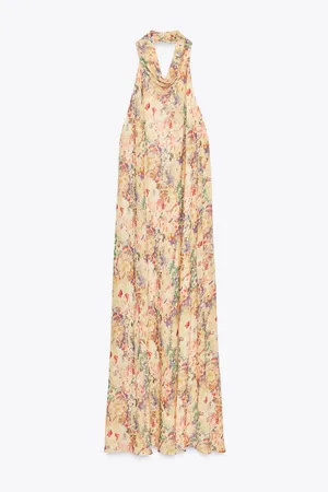 Zara floral Boho open back Halter Maxi summer vacation Dress thumbnail 9