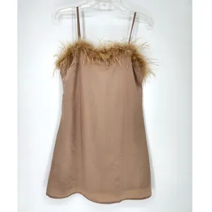Charmed Hearts Tan Feather Trim Slip Dress Beige Women’s Size: M thumbnail 2
