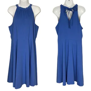 Halter Tank Sundress Blue Women Plus Size‎ XXL Stretch Cotton Sleeveless OUGES thumbnail 3