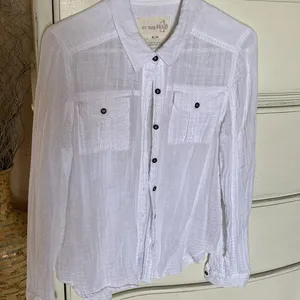 Free People We The Free White Cotton Gauze Button Down Shirt M thumbnail 1