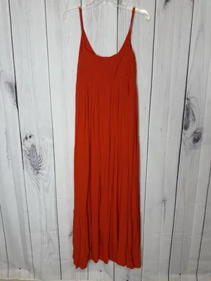 Mittoshop Sleeveless Pleated Maxi Sundress Sz L Spaghetti Straps Orange thumbnail 2