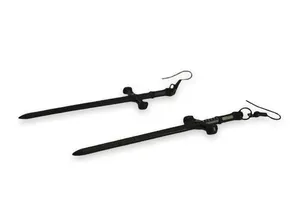 Black Goth Sword Pendant Long Hook Earrings thumbnail 4