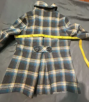 Aeropostale Blue and Yellow Plaid Wool Blend Peacoat Jacket thumbnail 2