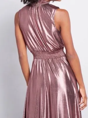 ModCloth Metallic Pink Mock Neck midi short Dress size 1X thumbnail 2