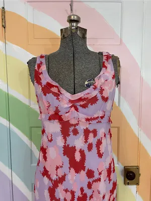 Anthropologie Deletta Silk Floral Y2K Whimsical Midi Dress Sz 8 💛🎀 thumbnail 2