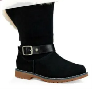 UGG Nessa Black Suede Shearling-Trim Buckle Mid-Calf Boots Size‎ 5 thumbnail 1