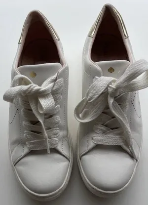 KATE SPADE Angelise White Gold Leather Lace Up Low Top Sneakers Size 8B thumbnail 1