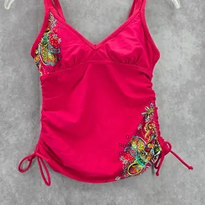 Athleta Pink Floral‎ Scrunch Tie Padded Swimwear Tankini Tank Top Medium 34 B/C thumbnail 4