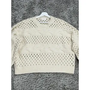 Allie Rose Cream Cable Knit Open Stitch Sweater Womens Size M Oversized Crochet Pullover thumbnail 9