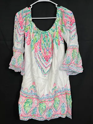 Lilly Pulitzer SKU 7935 Multicolor Off Shoulder Floral Dress Size L thumbnail 1