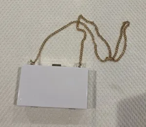 White Acrylic Box Clutch with Gold Chain thumbnail 1