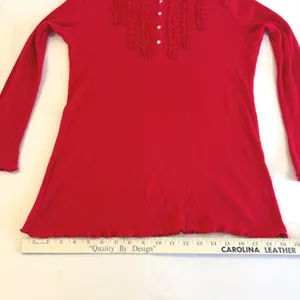 Lauren Ralph Lauren Red Thermal Waffle Knit Ruffle Henley Top Womens Size Medium thumbnail 9