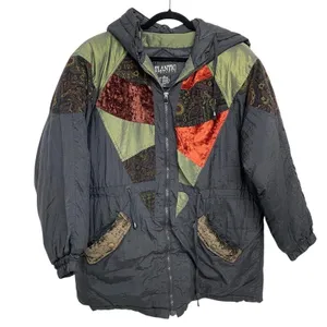 Vintage Atlantic Highlands Black & Green 1990s Parka Coat Womens M Patchwork thumbnail 1