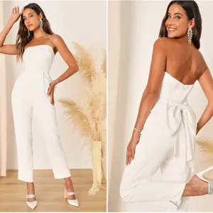 LULU's Wedding Bridal Shower Bachelorette HOneymoon Chic Satin Jumpsuit Pantsuit thumbnail 2