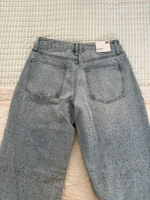 Rhinestone Jeans Forever 21 Straight-Leg Blue denim thumbnail 4