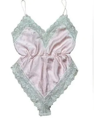 Vintage Ms. Leslee Pink Teddy Bodysuit Romper French Cut Tagged Large Fits Small thumbnail 1