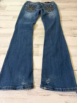 Miss Me Blue Embellished Fleur-de-Lis Bootcut Jeans Size 28 thumbnail 1