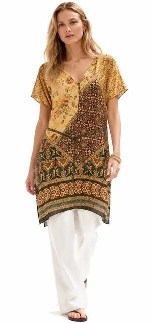 ZARA Women's Designer Bohemian Hippie Tunic Paisley Kaftan Belt thumbnail 1