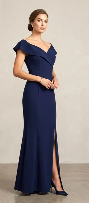 Alexa B Nites Navy Blue Formal Long Gown Dress 6P Petiite‎ draped neckline thumbnail 1