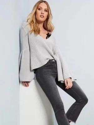 Free People Damsel Bell Sleeve Chunky Knit Sweater Gray XS Boho thumbnail 4