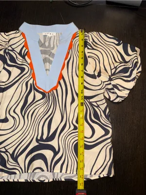 THML Cream and Black Printed Puff-Sleeve Top with Light Blue & Orange Trim thumbnail 5