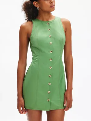 KIMCHI BLUE Sandy Open Back Green Button-Front Sleeveless Mini Dress thumbnail 2