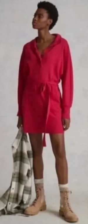 ANTHROPOLOGIE Daily Practice Polo Knit Mini Tunic Dress Hot Pink Small NEW thumbnail 1