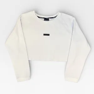 Alphalete White Oversized Crop Crewneck Sweatshirt with Logo XLARGE thumbnail 1