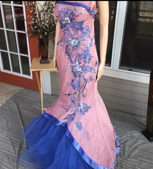 Elegant Pink and Purple Floral Mermaid Wedding Dress thumbnail 5