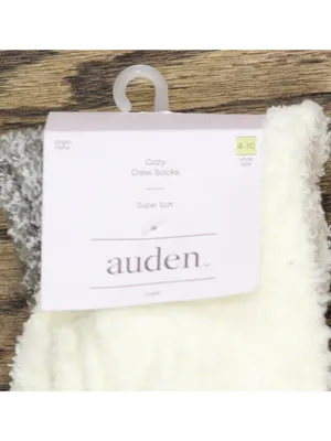 NWT Auden Marled Cozy Fuzzy Crew Socks 2-Pack 91230364 Ivory / Charcoal gray S thumbnail 4