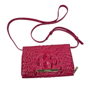 Brahmin Phlox Pink Minuette crocodile crossbody purse mild wear. flap zip pocket thumbnail 1
