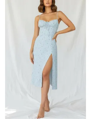 HOUSE OF CB Carina Floral Bustier Midi Dress, Blue, Large thumbnail 4