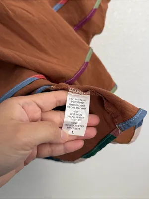 Entro Babydoll Puff Sleeve Top Brown Multicolor Trim Large thumbnail 4