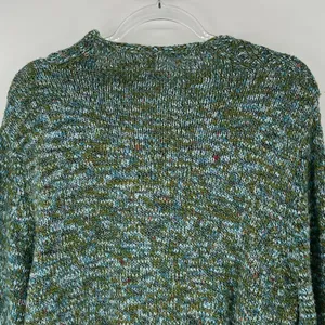 ONE GIRL WHO Sweater Women's M/L‎ Green Blue Flecked Ribbed One Button Cardigan thumbnail 12