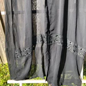 Abaya Black light weight Sheer Open Front Tie Front Size L thumbnail 5