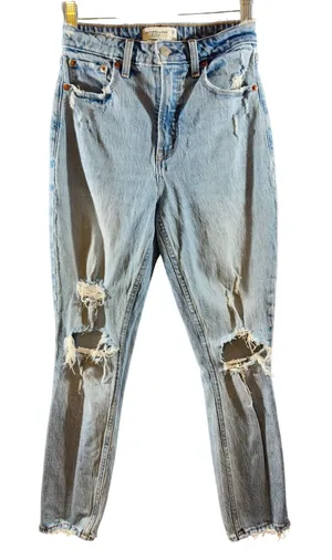 399 | Abercrombie & Fitch Curve Love High Rise Skinny Distressed Jeans Blue‎ 25 thumbnail 1