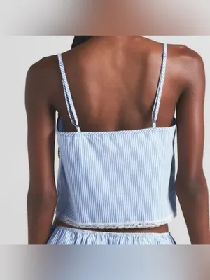 SKIMS NWT Crop Poplin Sleep Camisole In‎ Cadet Stripe Blue Size XL MSRP $44 thumbnail 2