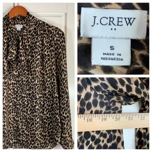 J. Crew Leopard Print Bow Neck‎ Long Sleeve Secretary Blouse Women's Size Small thumbnail 2
