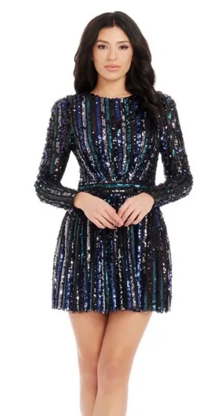 Dress the Population Rome Sequin Stripe Long Sleeve Cocktail Minidress thumbnail 1