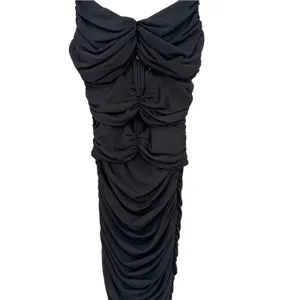 Oh Polly Black Ruched Mesh Cutout Bodycon Midi Dress Spaghetti Strap US 0 thumbnail 6