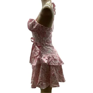 Shein Size Medium Pink and White Ruffle Dress with Neck Tie. Preloved. thumbnail 4
