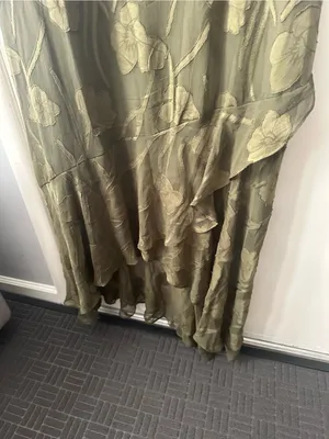 Olive Green Sleeveless V-Neck High-Low Floral Dress thumbnail 7