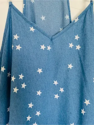 Levi's Women's White American Stars Print Blue Jean Denim Maxi Dress | Size: S/M thumbnail 5