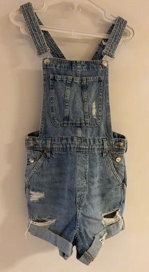 Distressed Denim Short Overalls thumbnail 1