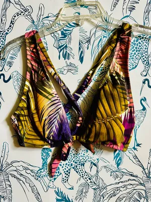 Shade & Shore Tropical Knot-Front Bikini Top - Purple/Yellow thumbnail 2