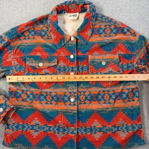 Savanna Jane Women's 1X Corduroy Shirt Jacket Western Aztec Red Blue Orange thumbnail 7