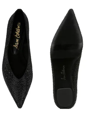 Sam Edelman Nita Pointed Toe Flat Black Satin Studded Sz 7 New In Box Dust Bags thumbnail 3