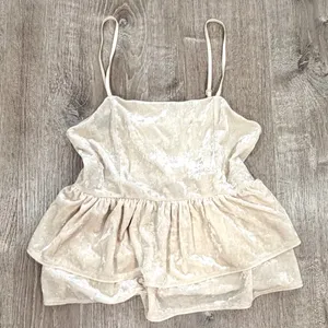 American Eagle Cream Y2K Coquette Twee Cottage Babydoll Ruffle Fairy Small Top thumbnail 3